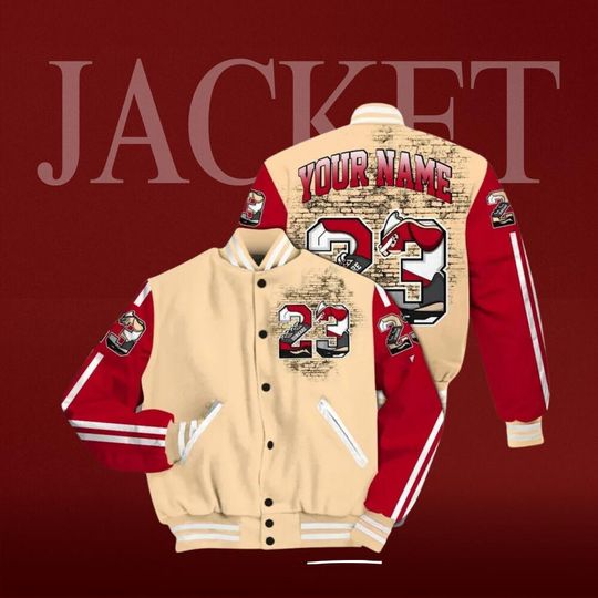 Varsity Jacket To Match Retro Pizza GS 4s - Custom Name Number 23 5s All Over Print