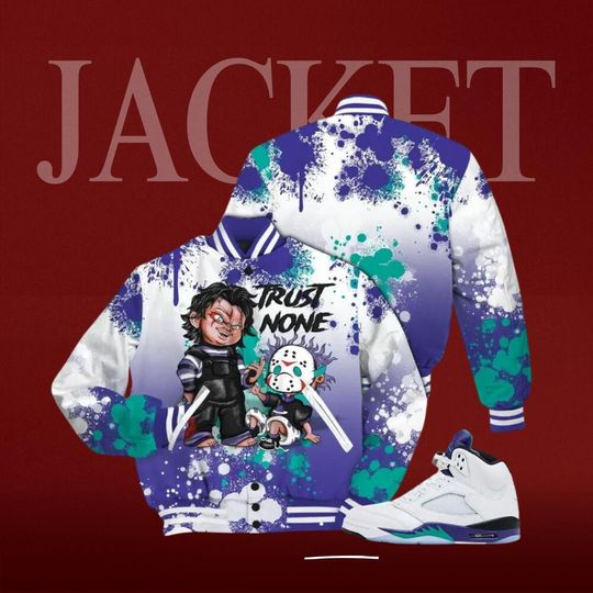 Discover AJ 5 Retro Grape 5s Varsity Jacket - Trust No One Scary