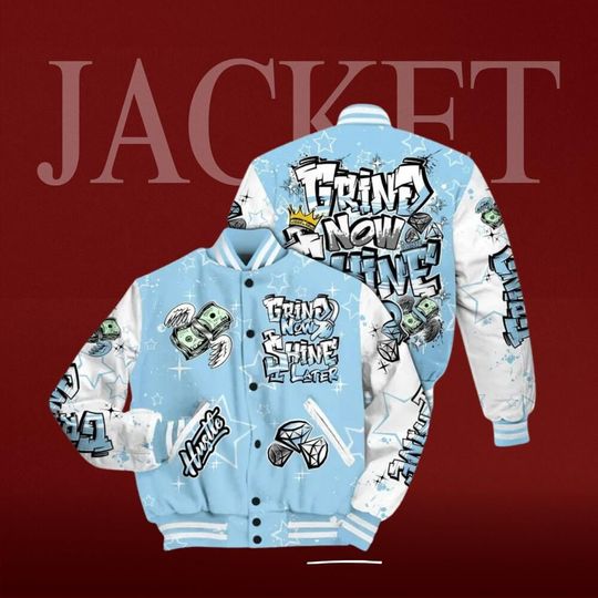 Discover Varsity Jacket To Match Legend Blue 11s - Grind Shine Later All Over Print