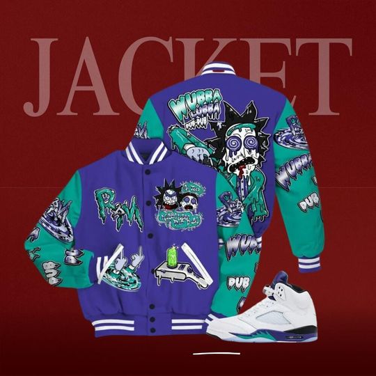 Discover AJ 5 Retro Grape 5s Match Varsity Jacket, Wubba Rick Drip Letterman