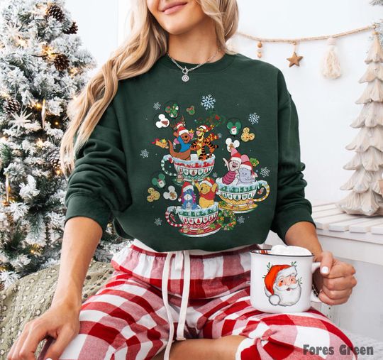 Discover Winnie The Pooh Christmas Sweatshirt, Christmas Pooh Shirt, Cute Winnie The Pooh with Snowflakes shirt, Disney Family christmas 2025 Shirt