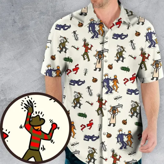 Discover Horror Movie Pop Characters Pattern Hawaiian Shirt, Summer Hawaiian Shirt
