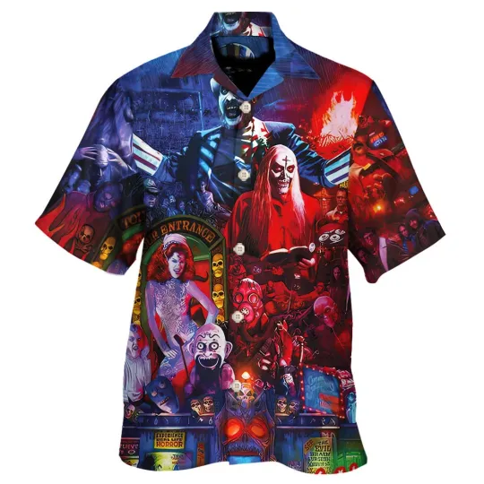 Discover Horror Hawaiian Shirt Spooky Graphic Casual Holiday Apparel