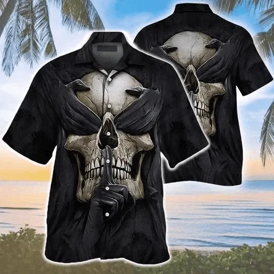Discover Silence Tattoo Skull Art Horror Themed Hawaiian Shirt
