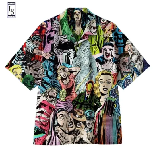 Discover 1950S Horror Comics Collage Hawaiian Shirt