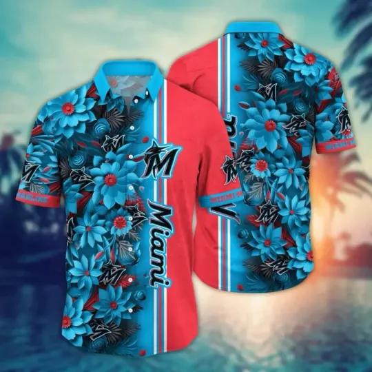 Miami Marlliins Bold Blossom Hawaiian Shirt Summer Aloha, Gift for Fan