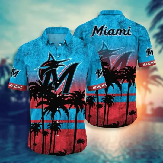 Discover Miami Marlins Sunset Palm Hawaiian Shirt Summer Aloha S-5XL