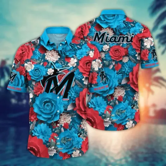 Discover Miami Marlins Full Bloom Hawaiian Shirt Summer Aloha S-5XL