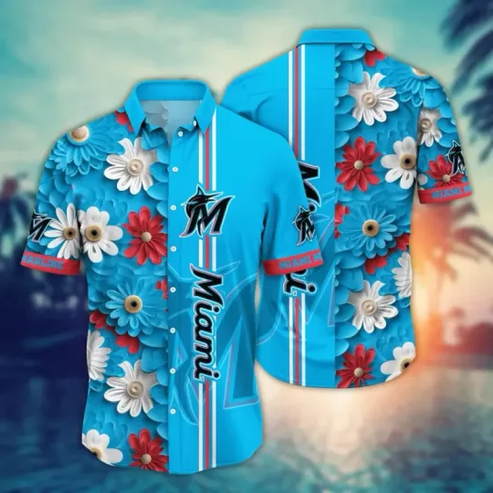 Discover Miami Marlins Daisy Bloom Hawaiian Shirt Summer Aloha S-5XL