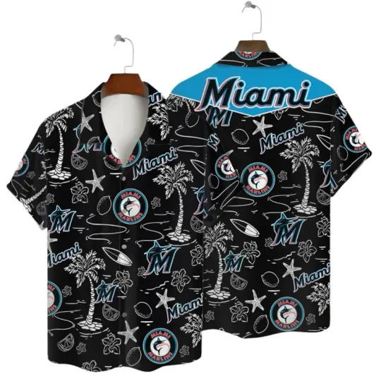 Discover Miami Marlins Retro Beach Sketch Hawaiian Shirt Summer Aloha S-5XL