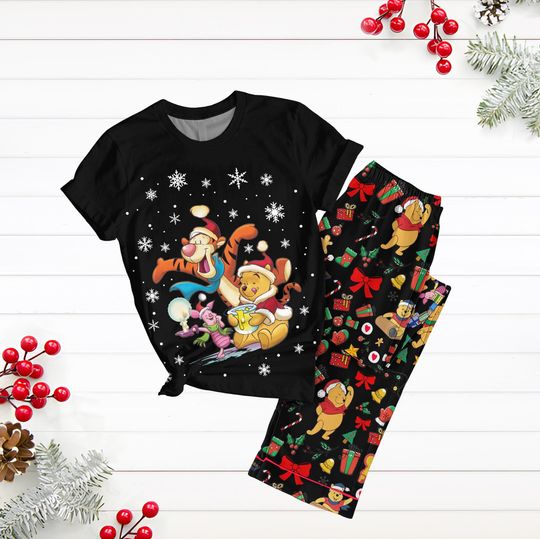 Discover Christmas Winnie The Pooh Pajamas Set, Pooh Tigger Piglet Xmas Shirt, Pooh And Friends Pajamas Pants, Disney Holiday Pjs, Christmas Pjs