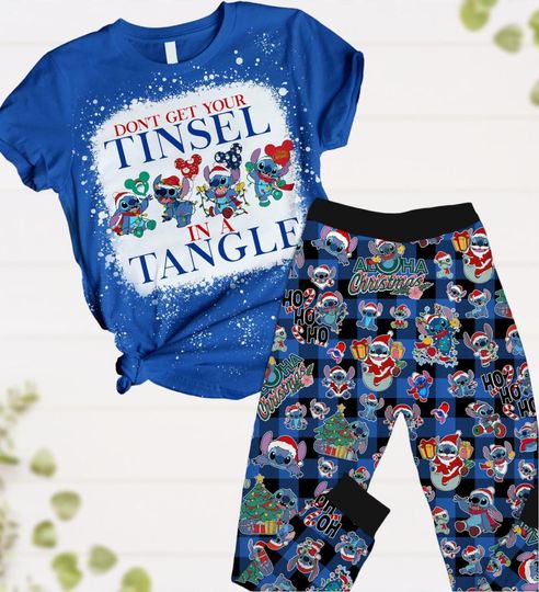 Discover Christmas Stitch Pajamas Set, Stitch Aloha Christmas Tee, Lilo And Stitch Santa Holiday Pjs, Disney Pajamas For Party, Winter Holiday