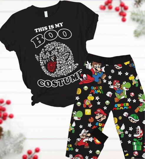 Discover Boo Super Mario Christmas Pajamas Set, Boo Mario Costume Tee, Mario Gaming Holiday Pajamas, Pajamas For Party, Mario Xmas Party Gift
