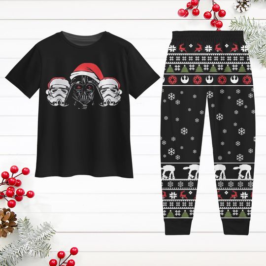 Star Wars Christmas Pajamas, Darth Vader Stormtrooper Xmas Shirt And Pajamas Pants, Santa Darth Vader Holiday Pjs, Disney Christmas Pjs