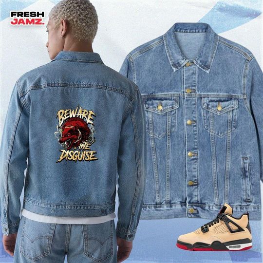 AJ 4 Pizza Beware The Disguise Denim Jacket Men Streetwear