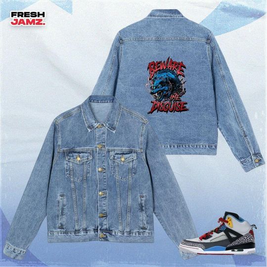Discover Spizike Bordeaux Beware The Disguise Denim Jacket Men Streetwear Men's Outerwear