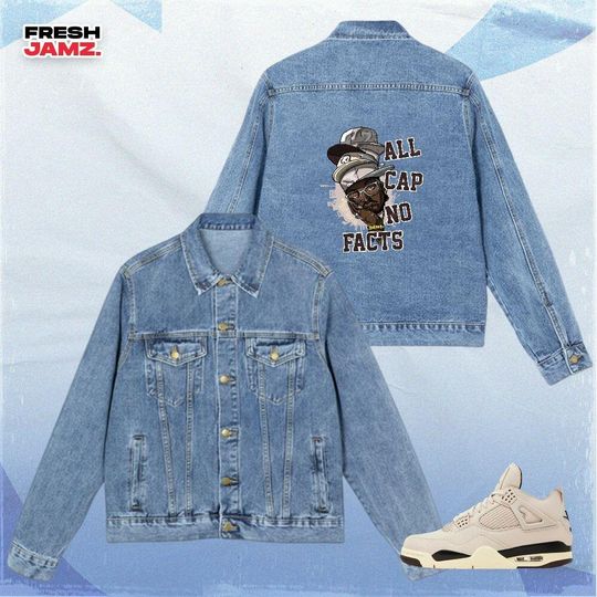 AJ 4 While You Were Sleeping All Cap No Facts Denim Jacket Men Streetwear