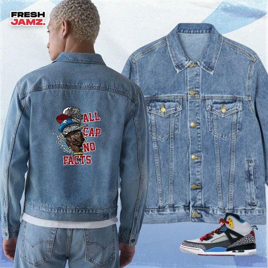 Spizike Bordeaux All Cap No Facts Denim Jacket Men Match Sneaker, Streetwear