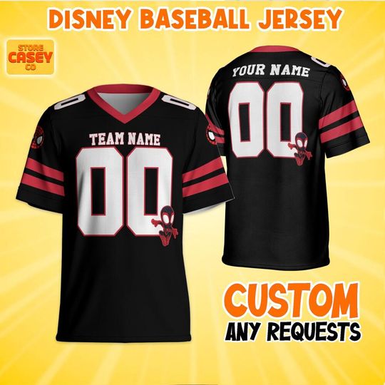 Custom Spidey Football Jersey Black Color, Personalized Disneyland Jersey, Baseball Team, Spiderman Birthday Gift for Disney Fans