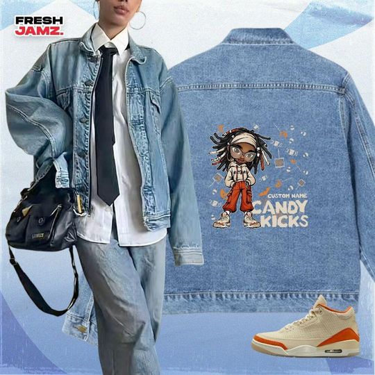 AJ 3 Starfish Candy Kicks Halloween, Denim Jacket Unisex Match Sneaker, Streetwear Personalized