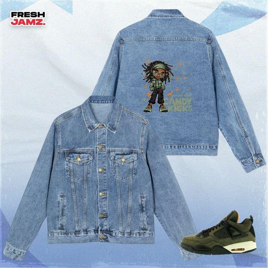 Discover AJ 4 Undefeated Candy Kicks Halloween, Denim Jacket Unisex Match Sneaker, Streetwear Personalized