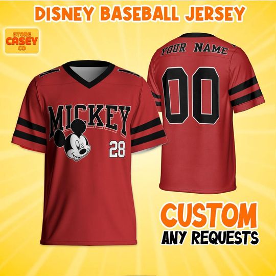 Personalize Disney Mickey Mouse Red, Custom Disneyland Jersey, Football Team, Mickey Mouse Birthday, Gift for Disney Fans
