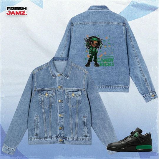Discover Spizike Pine Green Black Anthracite Candy Kicks Halloween, Denim Jacket Unisex Match Sneaker, Streetwear Personalized