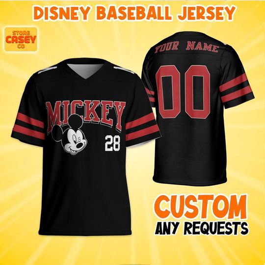 Personalize Disney Mickey Mouse Black, Custom Disneyland Jersey, Football Team, Mickey Mouse Birthday, Gift for Disney Fans