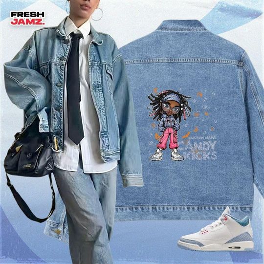 AJ 3 Cobalt Bliss Candy Kicks Halloween, Denim Jacket Unisex Match Sneaker, Streetwear Personalized