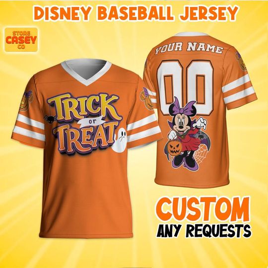 Personalize Disney Minnie Trick Or Treat Halloween Football, Disneyland Jersey, Birthday for kid, Gift for Disney Fans