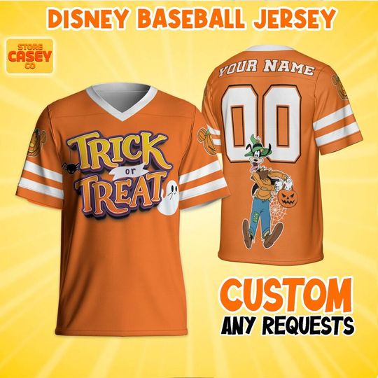Personalize Disney Goofy Trick Or Treat Halloween Football, Disneyland Jersey, Birthday for kid, Gift for Disney Fans