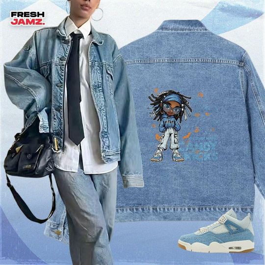 Discover AJ 4 Denim Worn Blue Candy Kicks Halloween, Denim Jacket Unisex Match Sneaker, Streetwear Personalized