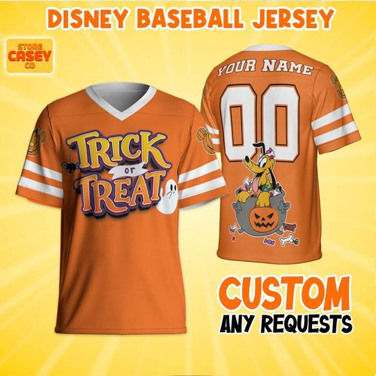 Personalize Disney Pluto Dog Trick Or Treat Halloween Football, Disneyland Jersey, Birthday for kid, Gift for Disney Fans