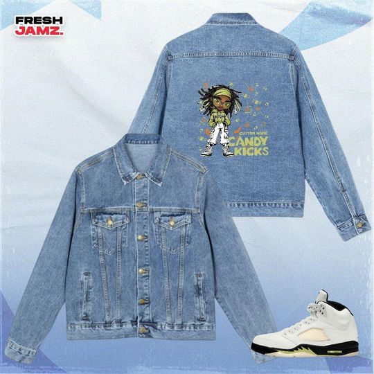 Discover AJ 5 Luminous Green Candy Kicks Halloween, Denim Jacket Unisex Match Sneaker, Streetwear Personalized