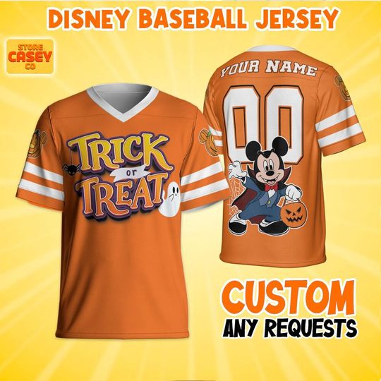 Personalize Disney Mickey Trick Or Treat Halloween Football, Disneyland Jersey, Birthday for kid, Gift for Disney Fans