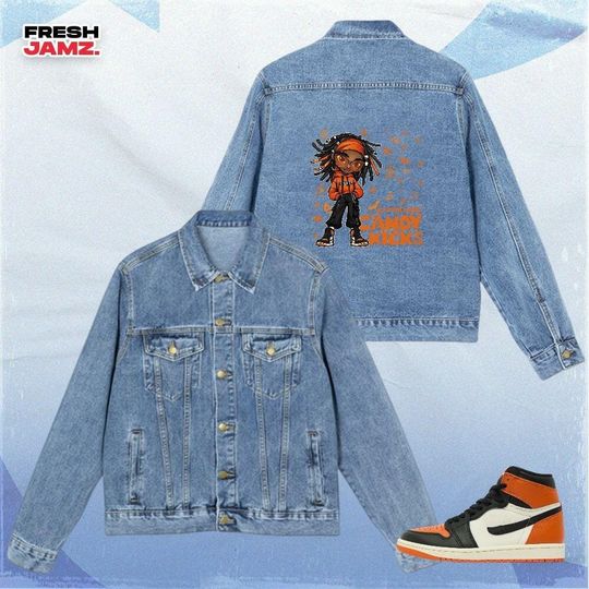 Discover AJ 1 Shattered Backboard Candy Kicks Halloween, Denim Jacket Unisex Match Sneaker, Streetwear Personalized