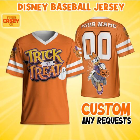 Personalize Disney Daisy Duck Trick Or Treat Halloween Football, Disneyland Jersey, Birthday for kid, Gift for Disney Fans