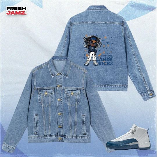 Discover AJ 12 French Blue Candy Kicks Halloween, Denim Jacket Unisex Match Sneaker, Streetwear Personalized