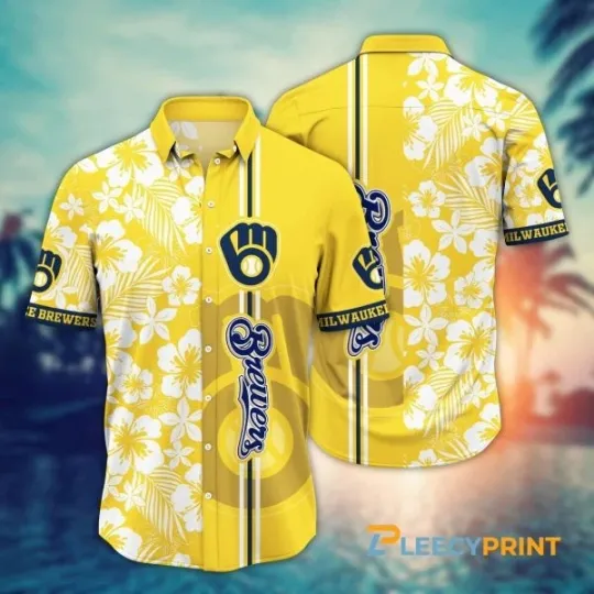 Milwauke Breewerrs Hibiscus Flower Pattern Hawaiian Shirt , Gift for Fan