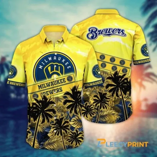Discover Milwauke Breewerrs Palm Trees Short Sleeve Hawaiian Shirt, Gift for Fan