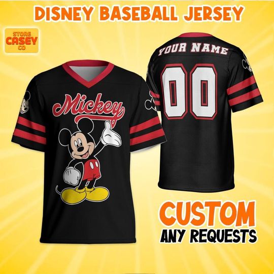 Personalize Disney Mickey Mouse Cute Black Football, Disneyland Jersey, Baseball Team, Mickey Mouse Birthday, Gift for Disney Fans