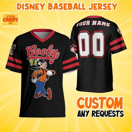 Discover Personalize Disney Goofy Cute Black Football, Disneyland Jersey, Baseball Team, Mickey Mouse Birthday, Gift for Disney Fans