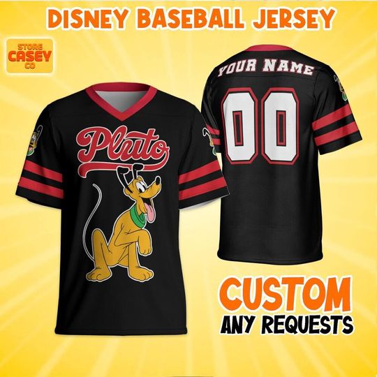 Personalize Disney Pluto Dog Cute Black Football, Disneyland Jersey, Baseball Team, Mickey Mouse Birthday, Gift for Disney Fans
