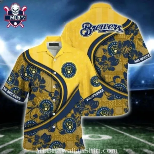 Discover Golden Swirls And Brews – Milwauke Breewerrs Themed Hawaiian Shirt, Gift for Fan
