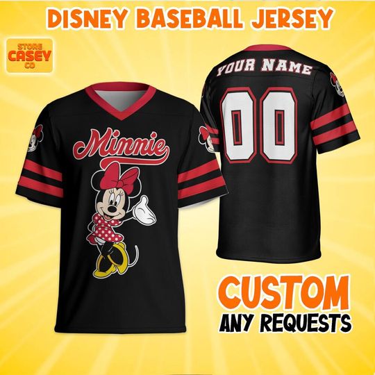 Discover Personalize Disney Minnie Mouse Cute Black Football, Disneyland Jersey, Baseball Team, Mickey Mouse Birthday, Gift for Disney Fans