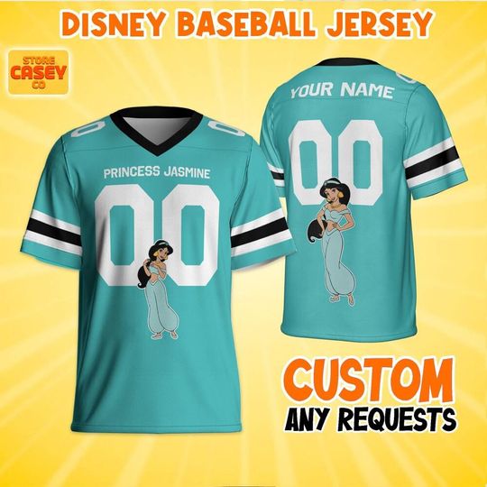 Personalized Gameday Princess Jasmine Football Jersey, Disneyland Family Shirt, Custom Name&Number, Birthday Gift, Christmas Matching Oufit