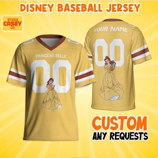 Personalized Gameday Princess Belle Football Jersey, Disneyland Family Shirt, Custom Name&Number, Birthday Gift, Christmas Matching Oufit