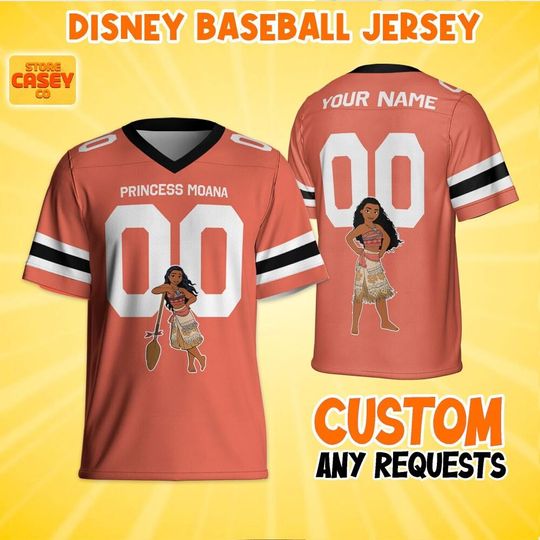 Personalized Gameday Princess Moana Football Jersey, Disneyland Family Shirt, Custom Name&Number, Birthday Gift, Christmas Matching Oufit