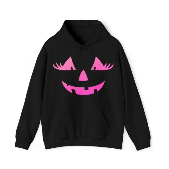 Discover Cute Pink Pumpkin Jack O Lantern Halloween Graphic Hoodie, Sizes S-5XL