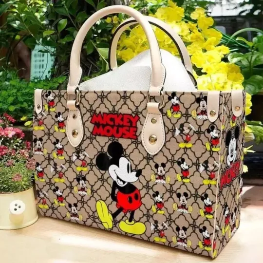 Discover Mickey Mouse Pattern Women Leather Handbag, Disney Gift Handbag